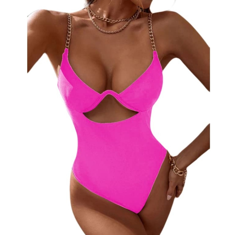 Avanova Women's NWOT Hot Pink Chain Straps One Piece Swimsuit Size Large
